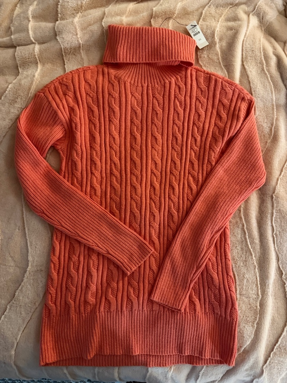 Talbots Cable-Knit Turtleneck Sweater in Coral NTT